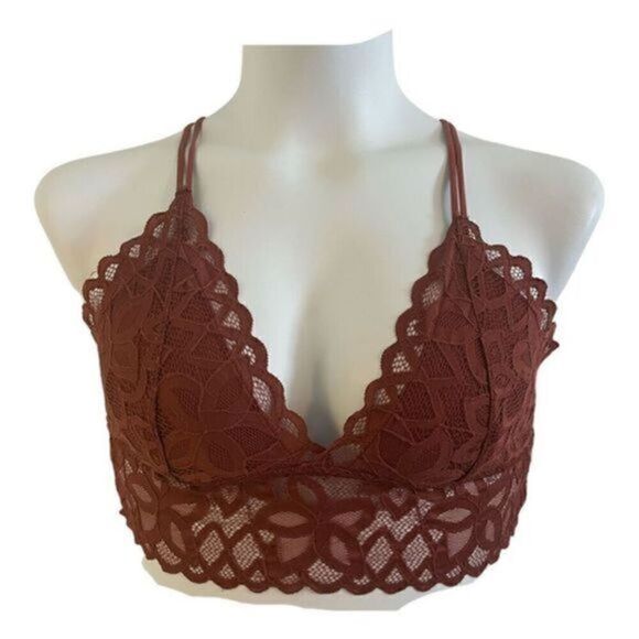 Lace Bralette Rust Colored. Adjustable straps. Crisscross back. Size Large. - Picture 1 of 5